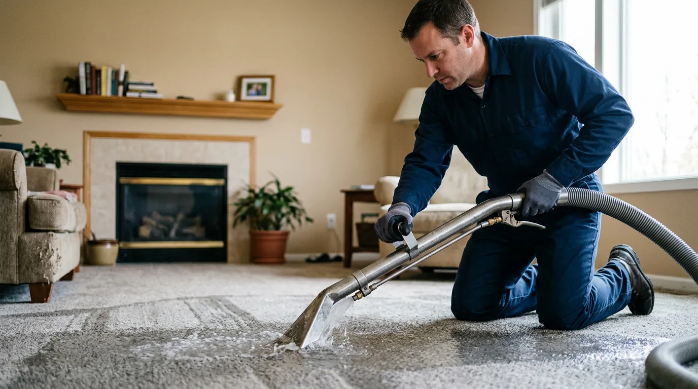 Water damage restoration technician working near Midfield, TX